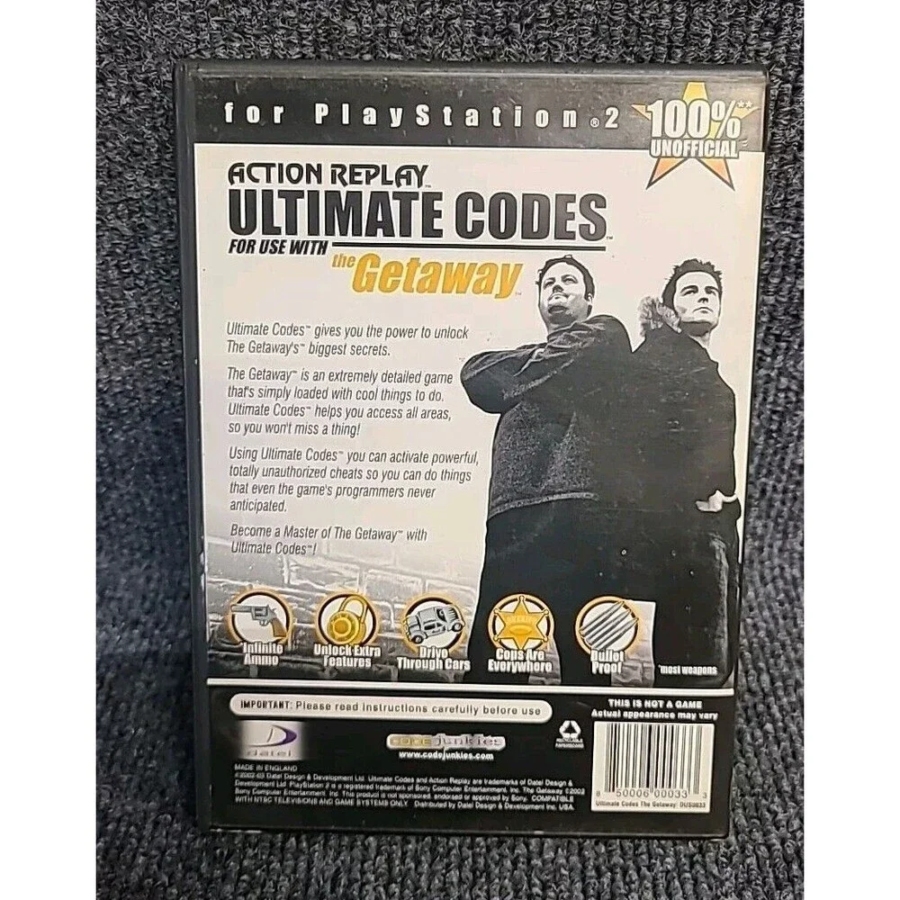 PS2 Action Replay Ultimate Codes: The Getaway (Sony PlayStation 2) Complete!!!